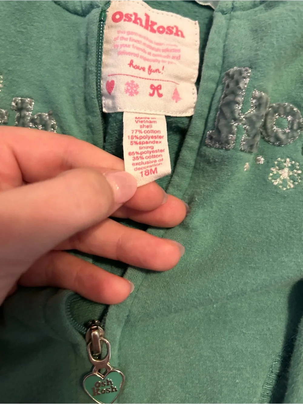 OshKosh B'gosh Teal-Green Hooded Zip Sweatshirt with Polka Dot Lining